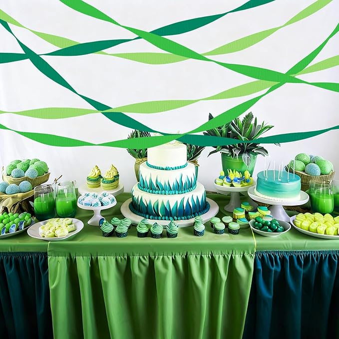 6 Crepe Paper Streamers Rolls, 492ft Green Paper Streamers Party Supplies for Birthday Wedding Graduation Anniversary St. Patricks Day Decoration (1.8 inch x 82 ft/Roll)