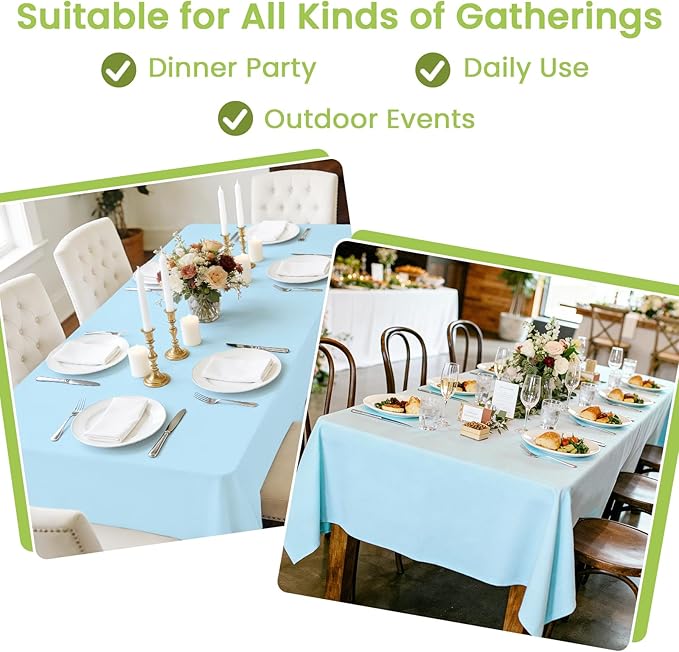 Mulbozy Light Blue Plastic Table Cloth Disposable 4 Pack, 54 × 108 Inch Tablecloths Rectangle, Baby Blue Plastic Table Cover for Party Decor