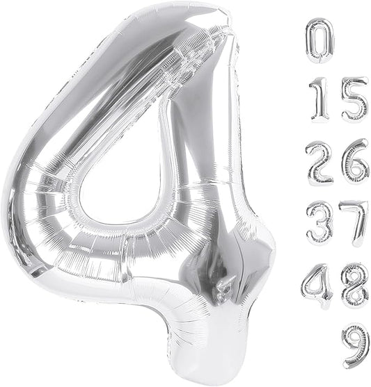40 Inch Large Numbers Balloon, 4 Silver Ballon for 4th 14 40 44 Birthday Party, Balloon 4 Number for Graduations Wedding Supplies