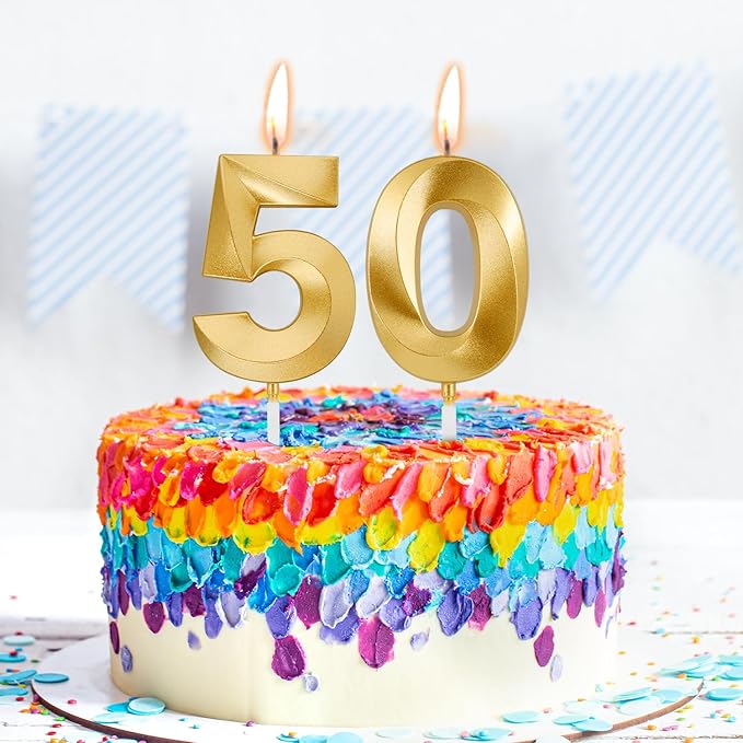 Birthday Candles, 1.96 Inch Number 50 Happy Birthday Candles, Number Candles Decoration for Birthday Party and Anniversary Celebration(Champagne Gold)
