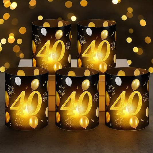10 Sets 40th Happy Birthday Centerpieces for Table Black and Gold Birthday Decorations Lantern Boxes with Tea Lights Candles Centerpieces for Men Women 40th Party Supplies