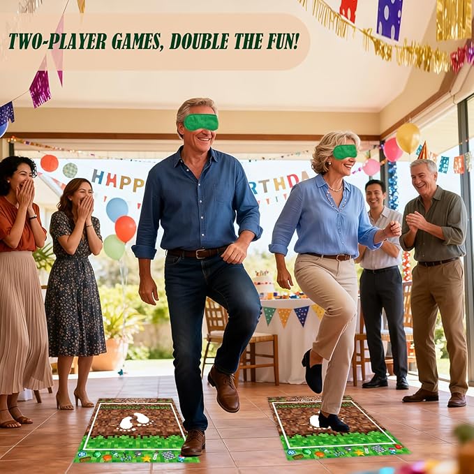 Pixel Birthday Party Games, Blindfold 60-Second Challenge Party Game for Kids Adults, Video Game Indoor Outdoor Group Activity, Minecraft Part Decorations, Funny Game for Birthday, Retirement