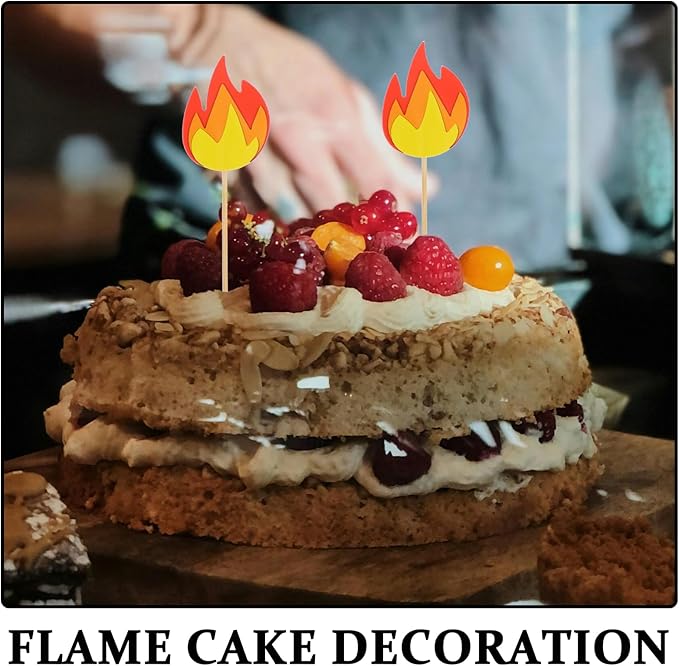 LUOZZY 50 Pcs Fire Flame Cake Topper Creative Flame Cupcake Picks Fire Rescue Theme Birthday Cake Cupcake Decorations