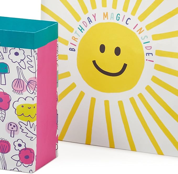 Hallmark Assorted Birthday Gift Bags (8 Bags: 3 Small 6", 3 Medium 9", 2 Large 13") Smiling Sun, Balloons, Cute Flowers and Plants