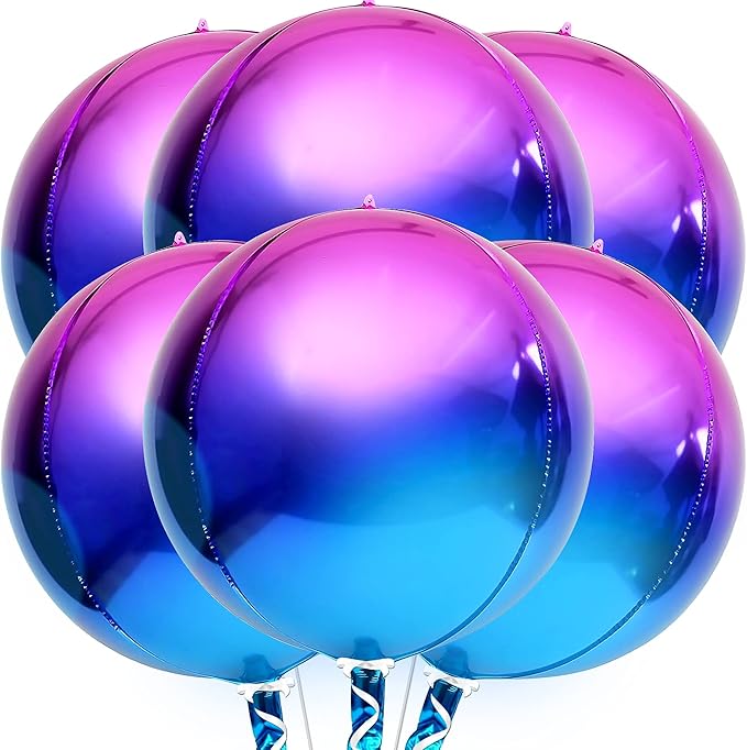 KatchOn, Purple Balloons - 22 Inch, Pack of 6 | Round Metallic Galaxy Balloons for Galaxy Party Decorations, Purple Birthday Party Decorations | Iridescent Balloon for Mermaid Party Decorations