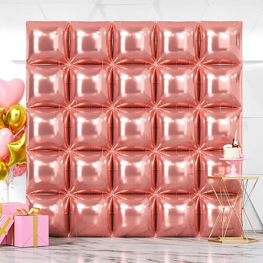 NISOCY 25PCS Rose Gold Square Foil Balloons Wall Backdrop Double Sided Rose Gold Balloon Tunnel Arch Kit for Birthday Valentines Wedding Anniversary Bridal Baby Shower Graduation Party Decorations