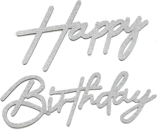 Silver Happy Birthday Sign for Backdrop - Felt Happy Birthday Letters for Balloon Arch Party Wall Decor Large Signs for Boys Girls Women Baby Shower Decorations