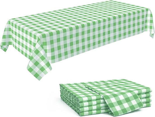 C CRYSTAL LEMON Green Checkered Tablecloth 4 Pack, Disposable Plastic Table Covers for Patio, Backyard Dining, Picnics and Everyday Outdoor Use