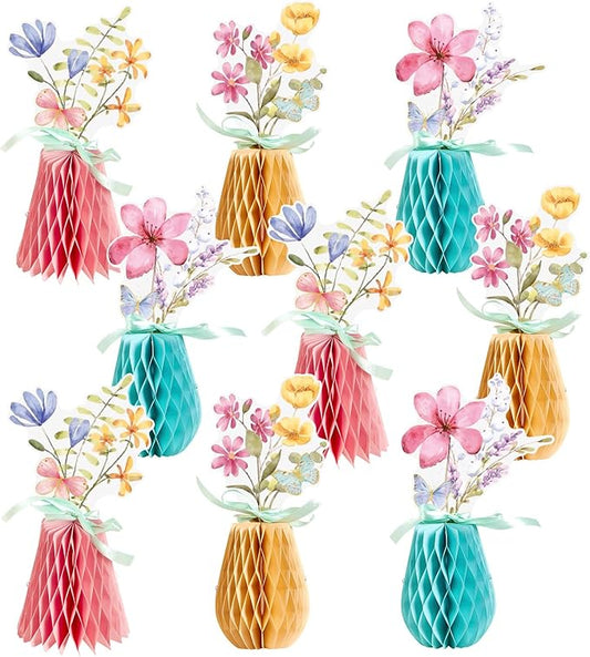 SUNBEAUTY 9PCS Spring Wildflower Party Decorations Wild Flowers Honeycomb Centerpieces for Tables Wildflower Birthday Spring Flower Theme Party Decorations for Garden Baby Shower, Easter, Mothers Day