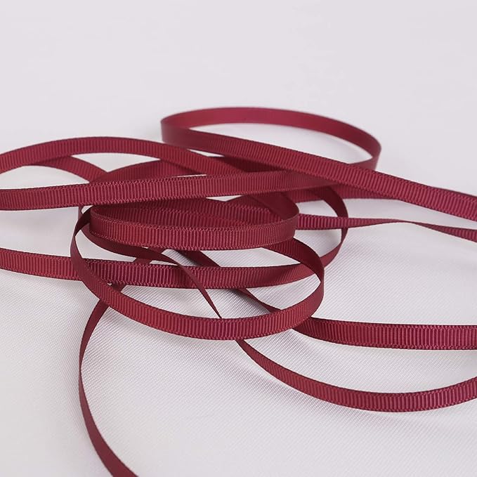Ribbonitlux 1/4" Wide Solid Grosgrain Ribbon 25 Yards (277-Burgundy）, Set for Gift Wrapping, Party Decor, Sewing Applications, Wedding and Craft