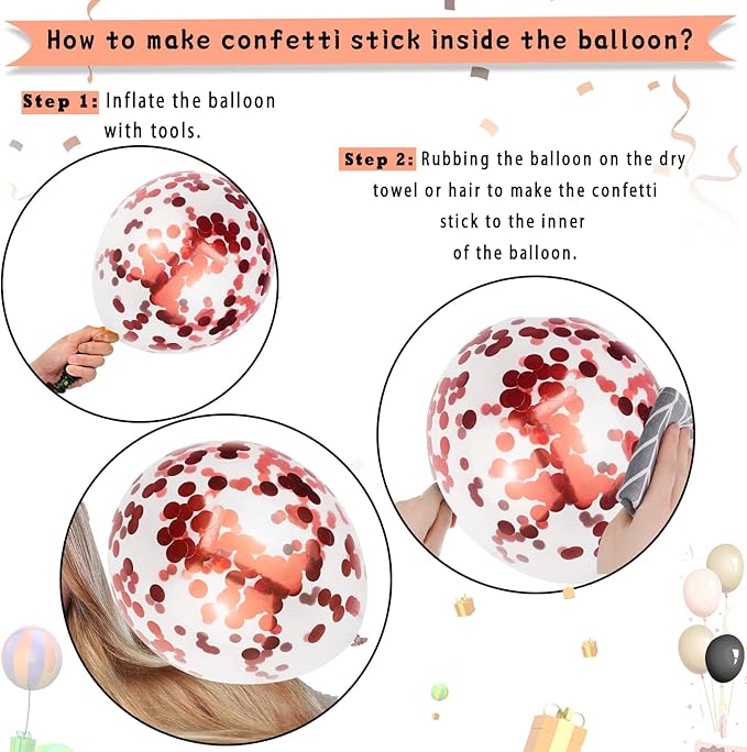Paready Black Pink Latex Balloons, 60 Pcs 12 Inch Metallic Rose Gold and Confetti Balloons for Girls Birthday Baby Shower Engagement Anniversary Wedding Bridal Shower Party Graduation Decoration