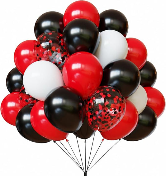 YMSZ Red Black and White Balloons Set, 67 Pcs 12 Inch Black Red Confetti Party Balloons for Birthday, Wedding, Graduation, Poker Card Party Decorations