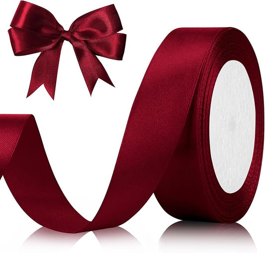 Red Ribbon for Gift Wrapping 1 Inch 25 Yds Satin Ribbons for Hair Wine Ribbon Burgundy Ribbons for Crafts Wedding Decor Flower Bouquet Chirstmas Hair Bows Sewing, Teacher