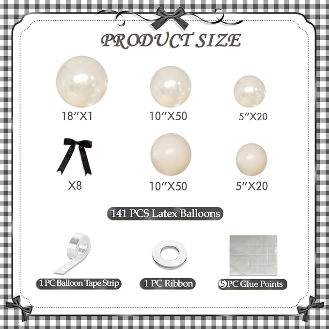 White Sand Balloon Arch Kit 141 Pcs Cream Beige Balloons Garland Arch Kit with Black Bow for Coquette Birthday Wedding Baby Shower Bridal Shower Decorations