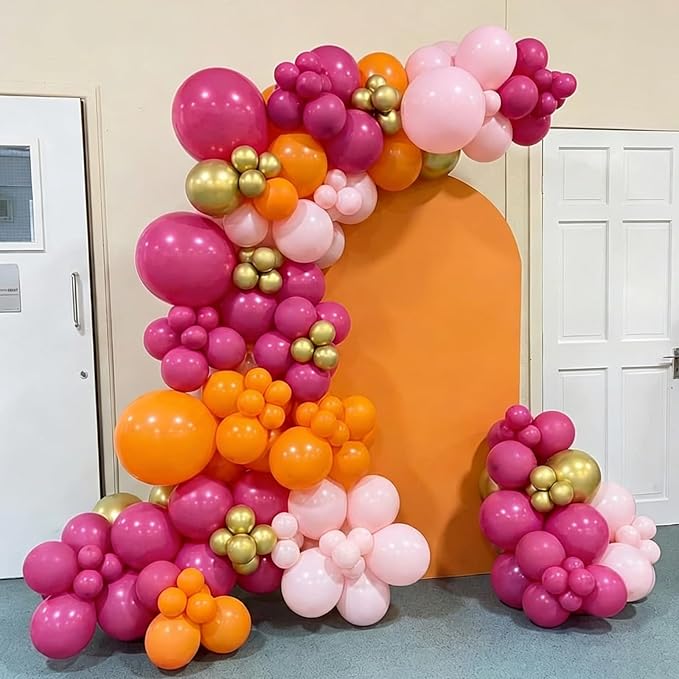 YMSZ Pink and Orange Balloon Garland Arch Kit, Hot Pink and Orange Summer Balloons for Baby Shower, Jungle, Birthday, Summer Party Decorations