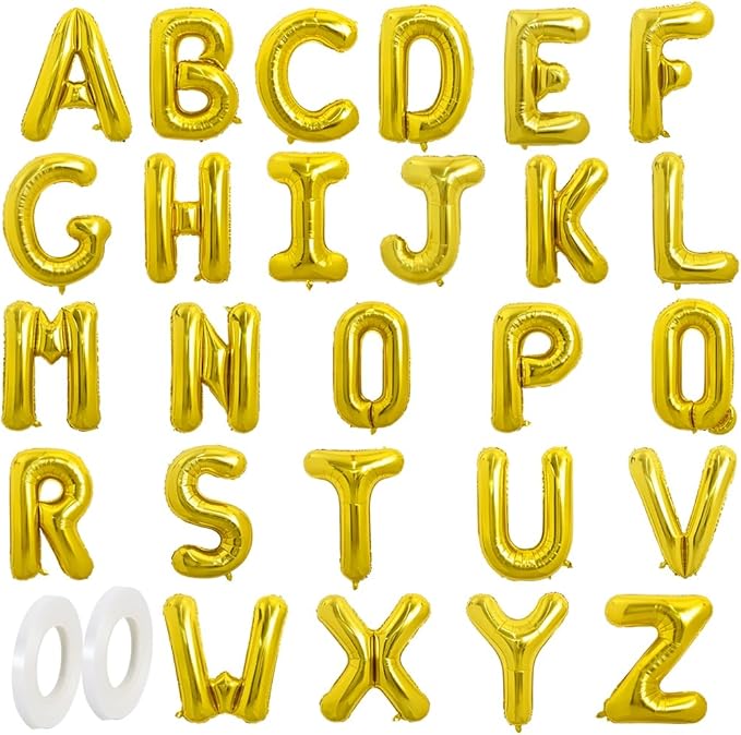 TONIFUL 16 Inch Gold Letter A-Z Balloons,Custom Phrase Mylar Foil Alphabet Letter DIY Personalized Phrase Banner for Birthday Anniversary Celebration Graduation Party Supplies Decoration (26 Pieces)