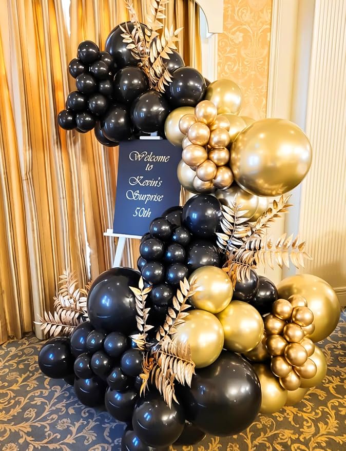 Black and Gold Balloons Arch Garland Kit, 129 Pcs 18/12/10/5 In Black Gold and Confetti Balloon, Graduation Balloons Arch kit for Graduation 2026 Decorations,Birthday, Retirement, Anniversary