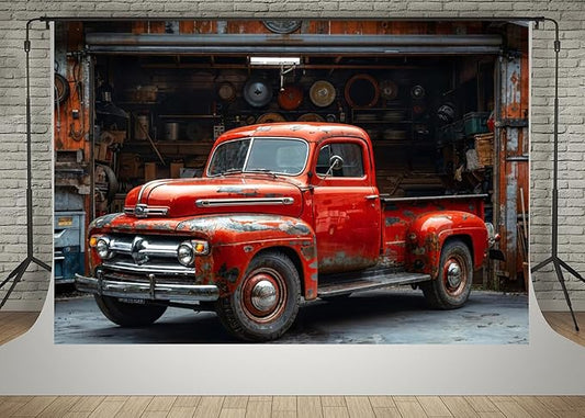 Kate 10x6.5ft Vintage Old Scrapped Pickup Trucks Photography Backdrops Car Repair Shop Photo Backgrounds Boy Birthday Party Background Video