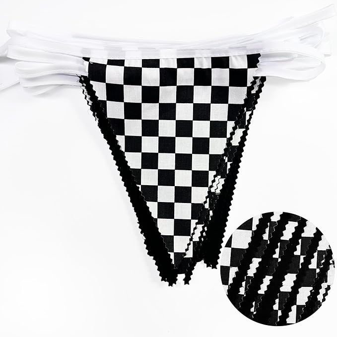 32Ft Racing Car Party Decorations Black White Checkered Race Car Triangle Banner Plaid Flag Pennant Fabric Garland Streamers for Kids Birthday Baby Shower NASCAR BBQ Bar Picnic Outdoor Decor Supplies