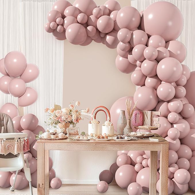 Amandir 153pcs Dusty Pink Balloons Arch Garland Kit Different Sizes 18 12 10 5 Inch Rose Boho Blush Lilac Pink Latex Balloon Mother Princess Birthday Wedding Anniversary Bachelorette Party Decorations
