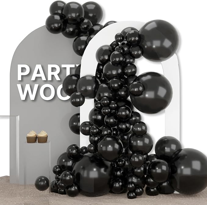 PartyWoo Black Balloons 155 pcs Different Sizes of 18 12 10 5 Inch Black Balloons Arch Kit Garland for Baby Shower Birthday Graduation Casino Gaming Anniversary Race Car Party Decorations Black-Y18