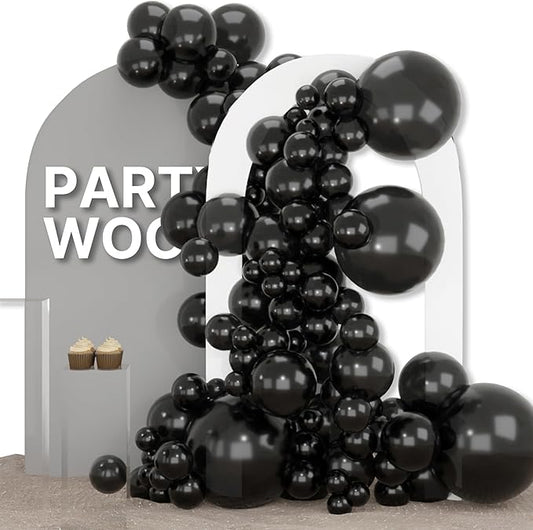 PartyWoo Black Balloons 155 pcs Different Sizes of 18 12 10 5 Inch Black Balloons Arch Kit Garland for Baby Shower Birthday Graduation Casino Gaming Anniversary Race Car Party Decorations Black-Y18