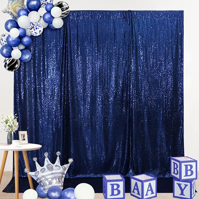SquarePie 6x8ft Navy Blue Sequin Backdrop, High Density Non-Transparent Glitter Curtain for Photography, Birthday, Wedding Party Decorations, Thick Solid Background with 4" Rod Pocket, 1 Panel