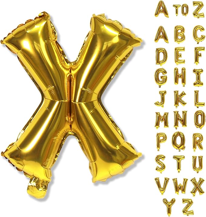 Giant X Alphabet Balloon Letters, Gold Self Inflating Custom Letter Balloons Birthday Decor, 40 Inch Helium Mylar Foil Name Word Balloons for Girls Men Anniversary Party Graduation Decoration Supplies