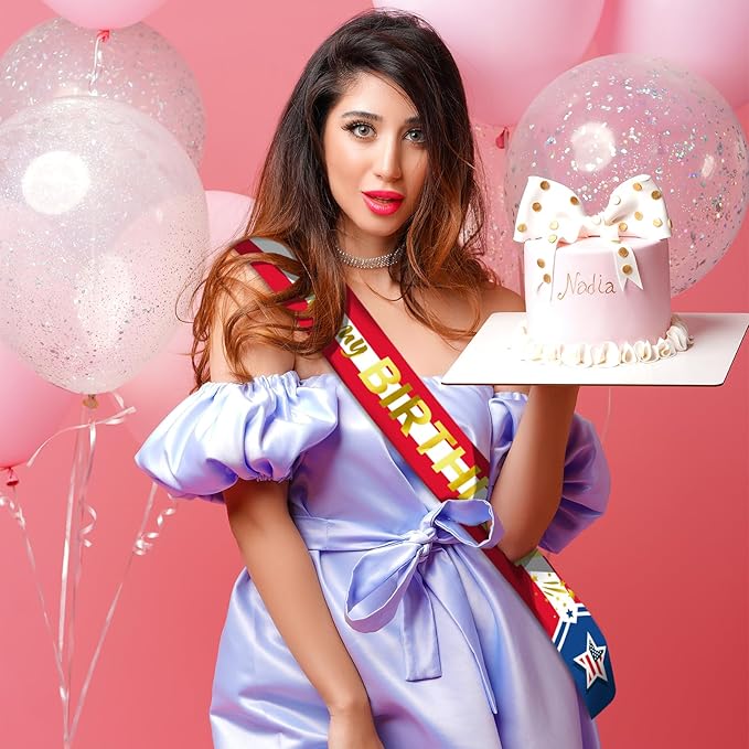 It's My Birthday Sash with Gold Foil - American Flag Birthday Sash Decorations for Girls or Boys, Women or Men, Sweet 16, 18th 21st 30th 40th or Any Happy Bday Party, USA Flag, Independence Day