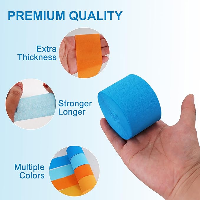 BEISHIDA 8 Rolls Blue and Orange Crepe Paper Streamers for Bluey Birthday Dragon Ball Party Decorations Wedding Baby Shower DIY Craft Paper(1.8 Inch x 82 Ft/Roll)