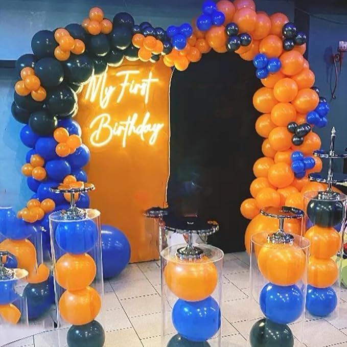 Paready Blue and Orange Balloons, 30 Pcs 12 Inch Orange Navy Blue Latex Balloons with Ribbons for Boys Birthday Baby Shower Company Events Wedding Bridal Shower Graduation Festival Decoration