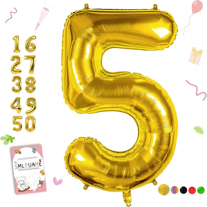 40 inch Number Balloon 0-9 Gold Large Number 5 Balloons,Digital Balloons for Birthday Party Celebration Decorations Supplies, Helium Foil Number Balloons for Wedding Anniversary