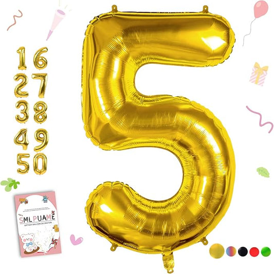 40 inch Number Balloon 0-9 Gold Large Number 5 Balloons,Digital Balloons for Birthday Party Celebration Decorations Supplies, Helium Foil Number Balloons for Wedding Anniversary
