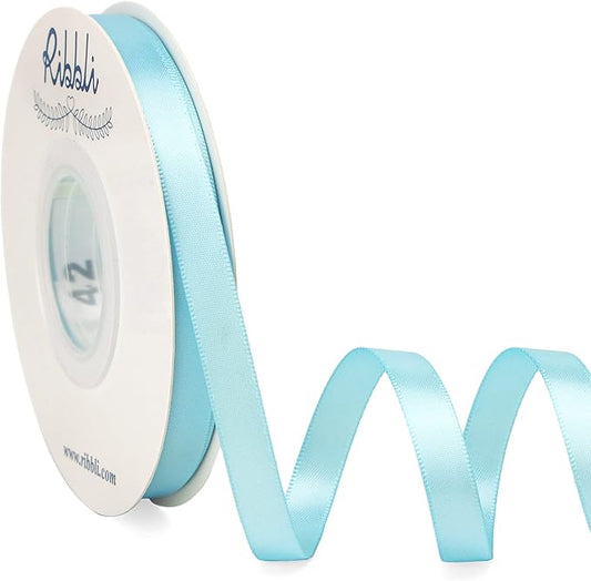 Ribbli Double Faced Light Blue Satin Ribbon,3/8” x Continuous 25 Yards,Use for Bows Bouquet,Gift Wrapping,Floral Arrangement