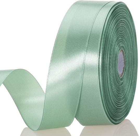 YASEO 1 Inch Sage Green Solid Satin Ribbon, 50 Yards Craft Fabric Ribbon for Gift Wrapping Floral Bouquets Wedding Party Decoration