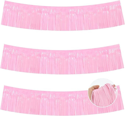 BEISHIDA 3 Packs Metallic Foil Fringe Garland Macaron Pink Wall Hanging Tinsel Fringe Banners for Car Floats Bridal Shower Wedding Birthday Easter Graduation Holiday Party Decoration(30 Feet)