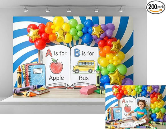 Kate 7x5ft Vibrant Alphabet Learning Backdrops for Photography Educational Balloon Arch School Supplies Scene for Kids Photo Background Photography