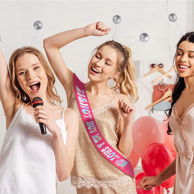 21st Birthday Sash with Iridescent Foil for Women, Hot Pink 21&Hot BUY ME A SHOT Birthday Sash for Girls, It's My 21st Bday Sashes, Finally 21 Bday Favors, Ideal Twenty One Gift