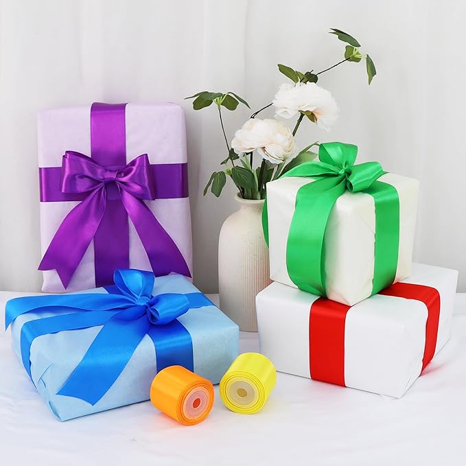 TONIFUL 1-1/2 Inch Rainbow Satin Ribbon 6 Rolls 60 Yards Assorted Ribbons for Gift Wrapping Craft Hair Bows Flower Bouquet Baby Shower Graduation Leis Birthday Christmas Wedding Party Decor(10Yd/Roll)