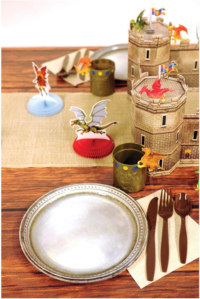 Beistle 24-Pack Pewter Paper Plates, Silver Medieval Tableware Accessories, Royal Knight Halloween Parties & Festive Castle Themed Events, 9"