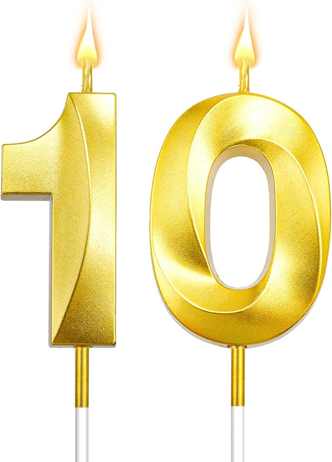 10 Birthday Candle for 10th Birthday Decorations for Boys Number 10 Candle Boy 10 Candle Birthday Girl 10th Birthday Cake Topper Gold Number Candles (10 Gold)