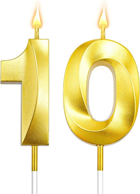 10 Birthday Candle for 10th Birthday Decorations for Boys Number 10 Candle Boy 10 Candle Birthday Girl 10th Birthday Cake Topper Gold Number Candles (10 Gold)