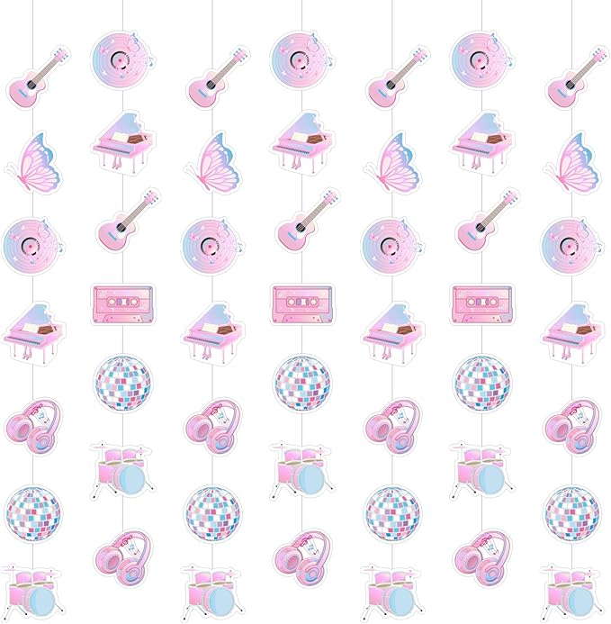 Daifunli 8 Pcs Music Party Decorations Popular Singer Birthday Hanging Garlands Banner Iridescent Holographic Disco Guitar Piano Butterfly Paper Cutouts Streamer for Girls Music Lover Supplies