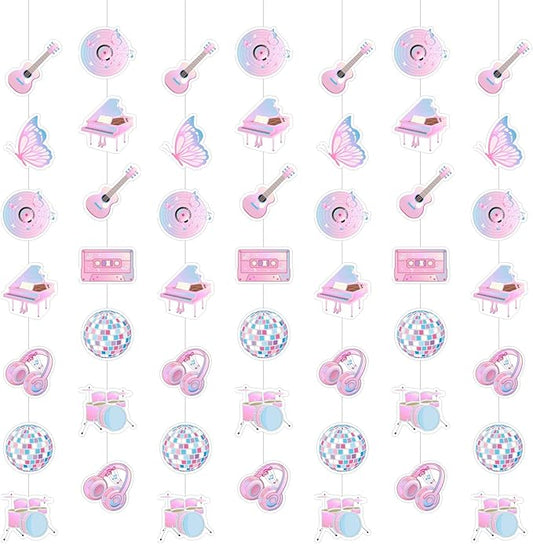 Daifunli 8 Pcs Music Party Decorations Popular Singer Birthday Hanging Garlands Banner Iridescent Holographic Disco Guitar Piano Butterfly Paper Cutouts Streamer for Girls Music Lover Supplies
