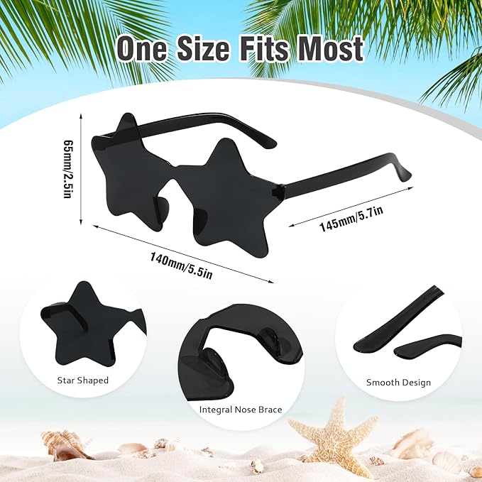 Pibupibu Wholesale 40 Pack Rimless Star Shaped Sunglasses Bulk Adults Unisex, Fun Colorful Pentagram Glasses Party Favors