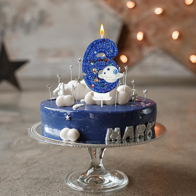 HXOUSE Spaceship Number 6 Birthday Candles - Outer Space Universe Birthday Candles for Cake, 6 Candle Topper for Anniversary Celebrations, Astronaut Rocket Party Decorations for Boys