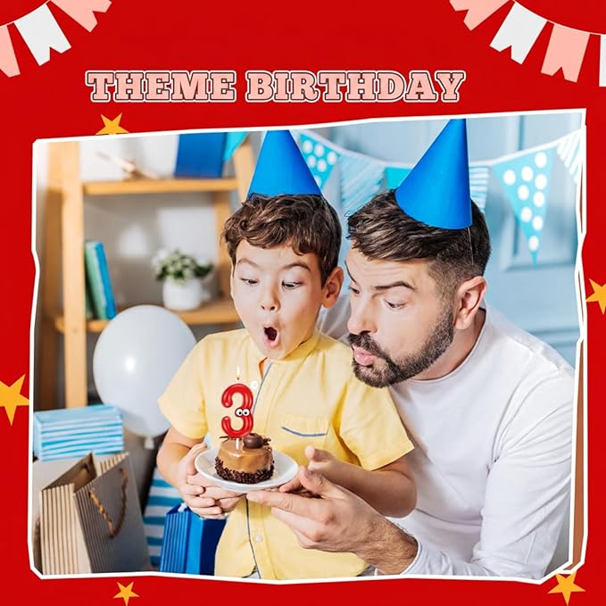 MTLEE Number Birthday Candle Monster Theme Candles Cookies Cake Topper for Girl Boy Cartoon Birthday Party Cake Decorations Supplies(Red,Number 3)