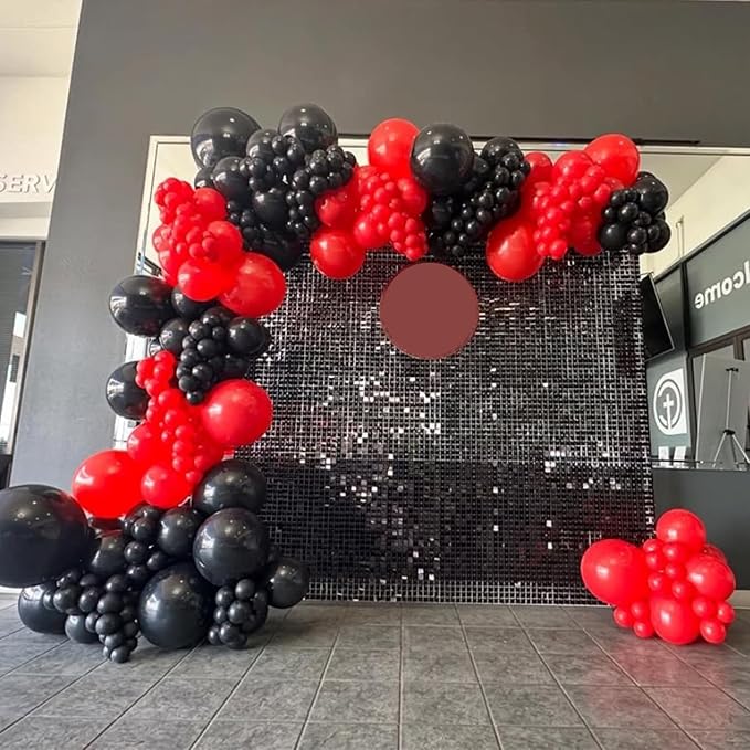 Black and Red Balloon Arch Kit, 114PCS Red and Black Balloons, 4 Sizes Black Red Balloons for Birthday New Year Party Decorations