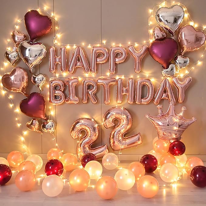CANREVEL Happy Birthday Banner 13pcs 16 Inch Mylar Foil Letters Sign Balloons with LED Lights Birthday Party Decorations for Kids and Adults - 3D Rose Gold