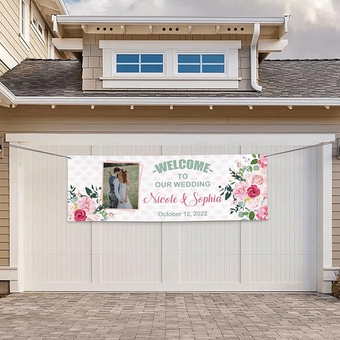 Personalized Wedding Congratulations Banners and Signs Customize Outdoor with Name Photo Date Custom Wedding Welcome Sign for Reception Party Ceremony 6'x3'